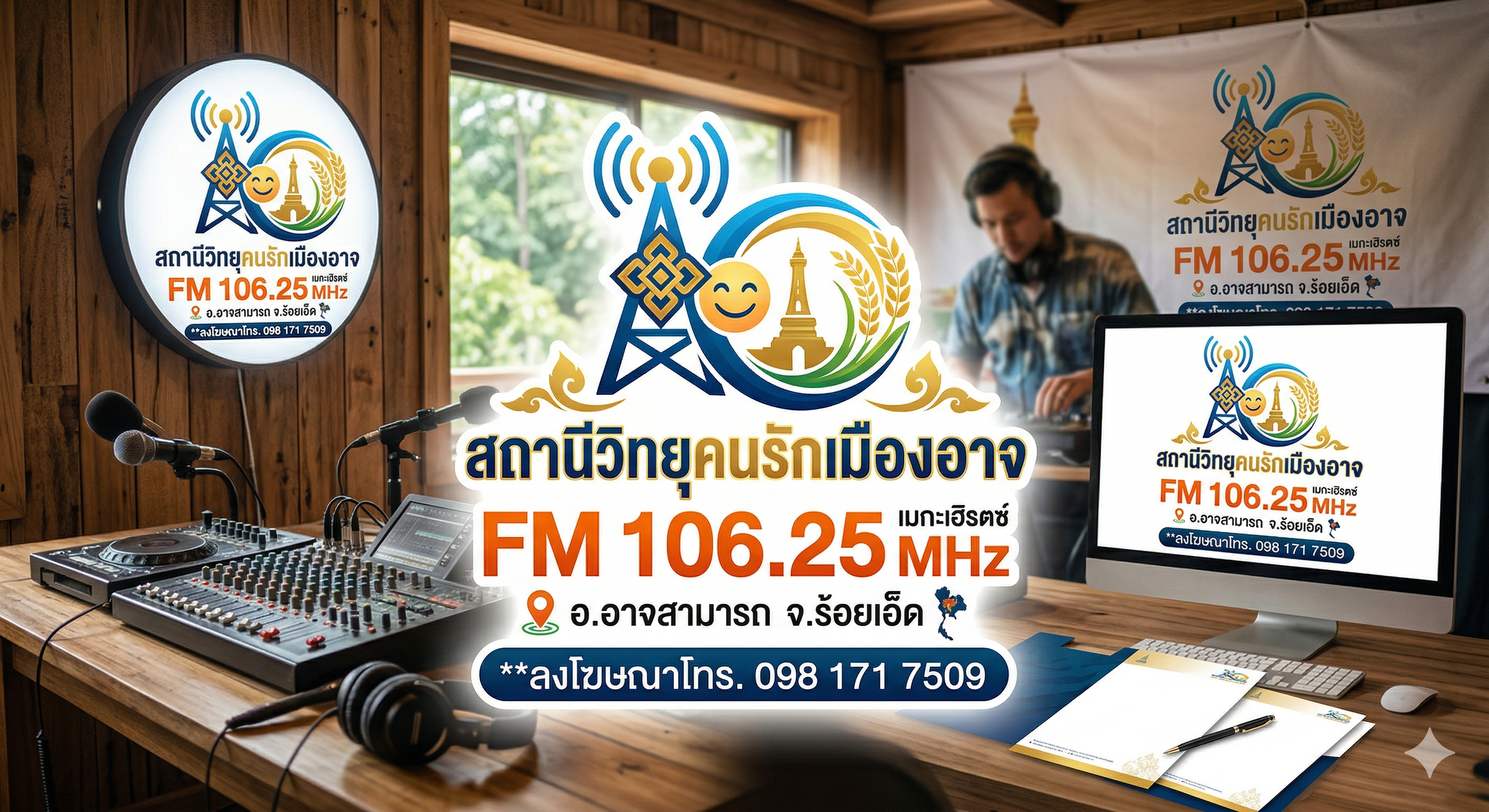 Banner สถานีวิทยุคนรักเมืองอาจ 106.25 MHz